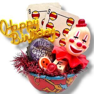 Teensy Birthday Clown Assemblage Decor - Circus Themed